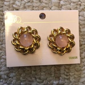 Clip on never worn light pink w gold earrings